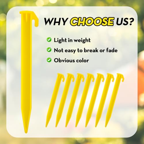 Heavy Duty Plastic Tent Stakes - 16 Pack Yellow Pegs for Lawn & Garden