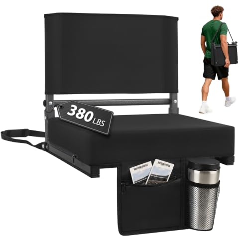 Stadium Seat Cushion with Back Support - Black, 3.2" Thick