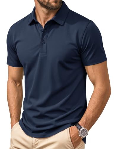 Cotrasen Men's Navy Medium Short Sleeve Cotton Pique Polo Shirt for Golf