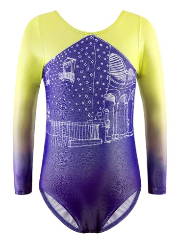 Girls Long Sleeve Gymnastics Leotard - Sparkle Mermaid - 7-8 Years