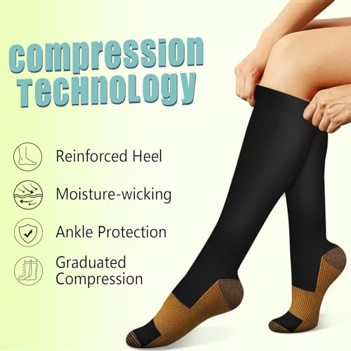 Copper Compression Socks 15-20 mmHg - 8 Pairs, Black, Large-X-Large
