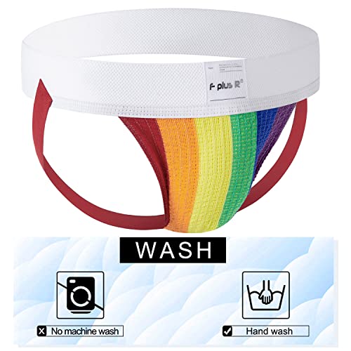 Men's Athletic Supporter Jockstrap with 2-Inch Waistband - White/Rainbow XL