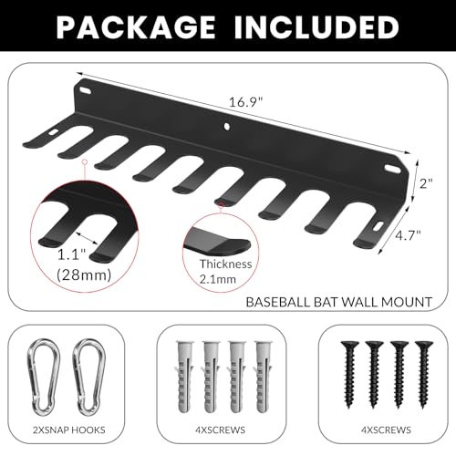 Yuleimy Wall Mount Baseball Bat Rack for 16 Bats - 1 Pack