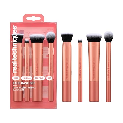 Real Techniques Face Base Kit - 4 Piece Makeup Brush Set for Foundation, Concealer, Contouring & Setting