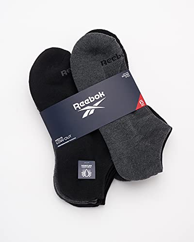 Reebok Mens Low Cut Socks 6 Pack Moisture-Wicking Cushioned Athletic Socks, Grey/Black 6-12.5