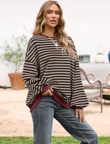 Oversized Striped Crewneck Sweatshirt - Black Coffee Stripe