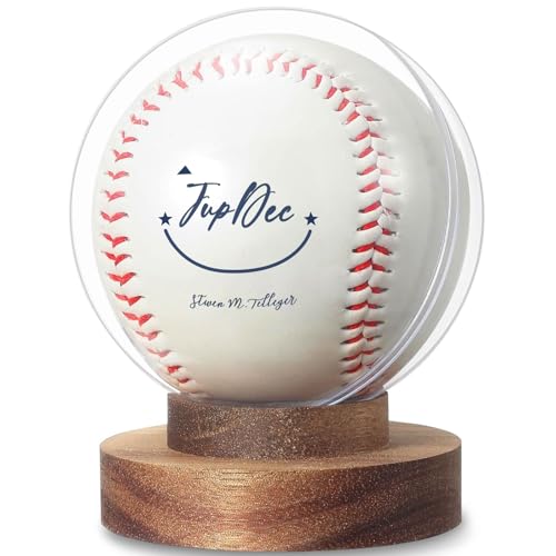 Baseball Display Case with Wooden Base - Round Clear Ball Holder