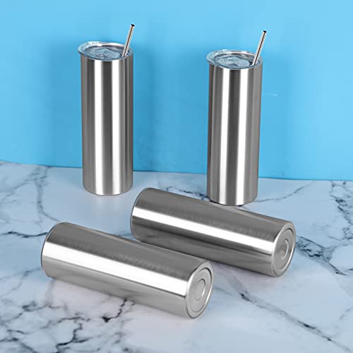 Silver 20 Oz Stainless Steel Skinny Tumbler Set - Travel & DIY Gift, 4 Pack
