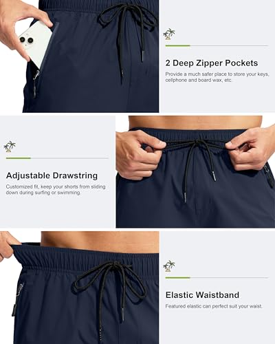 G Gradual 9" Inseam Swim Trunks Navy - Quick Dry Board Shorts with Zipper Pockets (No Liner) - Men