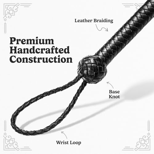 LB'S WHIP 6ft Cowhide Leather Bullwhip for Equestrian Sound Practice & Costume