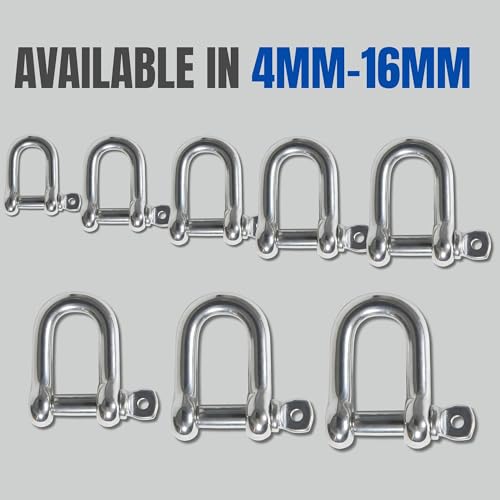 316 Stainless Steel D-Shackle - Heavy-Duty Marine Grade, 4mm, 1-Pack