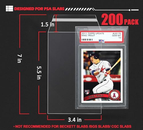 Resealable Graded Card Slab Sleeves for PSA Slabs - 200 Pack Protective Bags