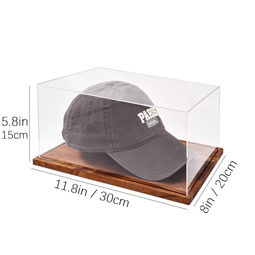 Acrylic Baseball Cap Display Case with Wooden Base - UV Protection