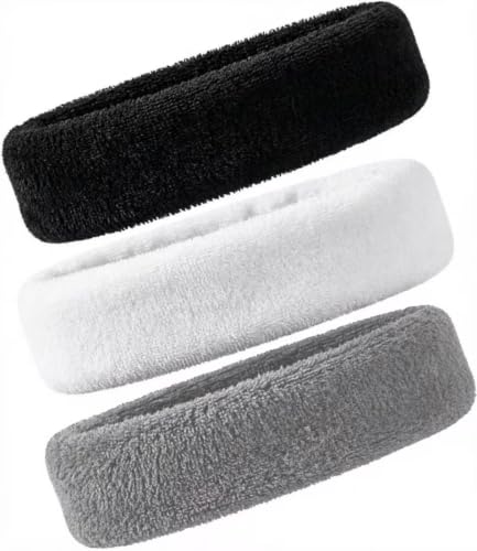 3 Pack Sports Sweatbands for Men & Women - White, Black, Gray
