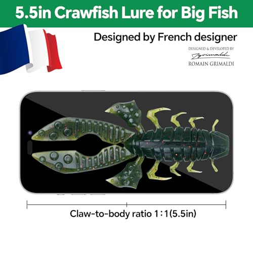 Soft Plastic Crawfish Lures with Removable Rattles - 5.5 Inch, Green, 3Pcs