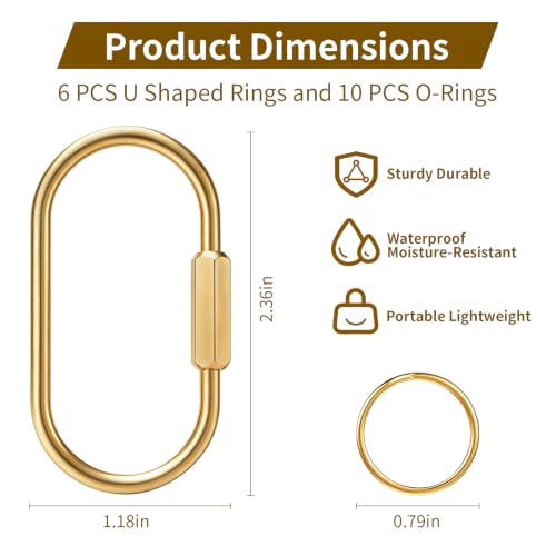 6 Pcs Brass Key Rings Bulk – Gold Carabiner with Secure Screw Lock,