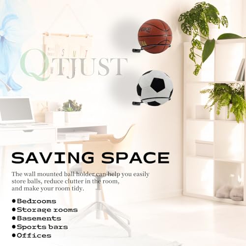 Wall-Mounted Metal Ball Holder - 4 Heavy-Duty Racks for Sports Gear