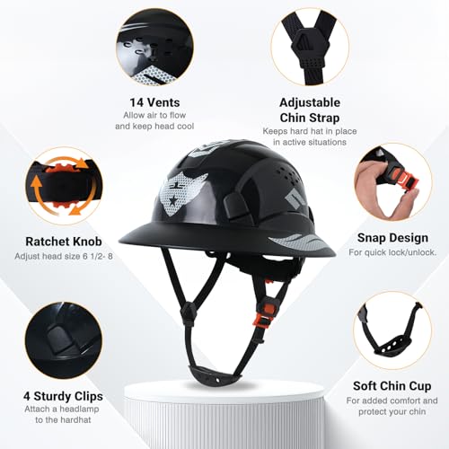 Full Brim Hard Hat Vented Safety Helmet for Construction OSHA Approved Cascos De Construccion ABS Work Hard Hat for Men Women