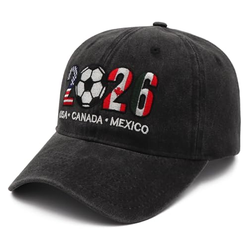 Okbycuyck Black Soccer Hat 2026 USA, CAN, MEX Fan Baseball Cap - Embroidered