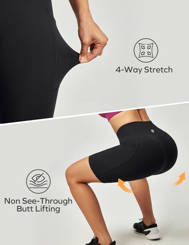 High Waisted Biker Shorts for Women - Tummy Control with 3 Pockets