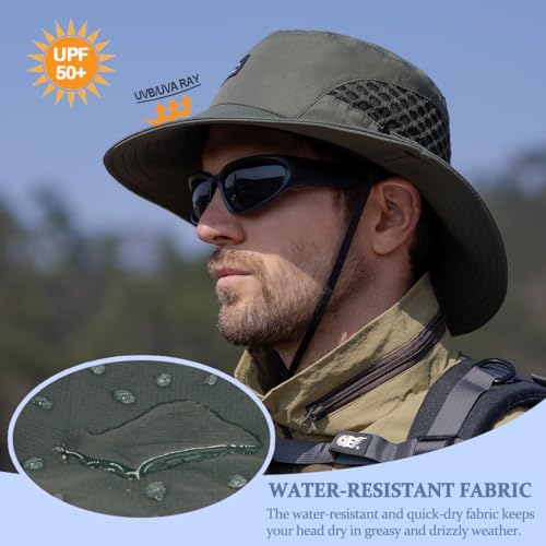 Sireck UPF50+ Fishing Hat Wide Brim Sun Hat One Size Army Green