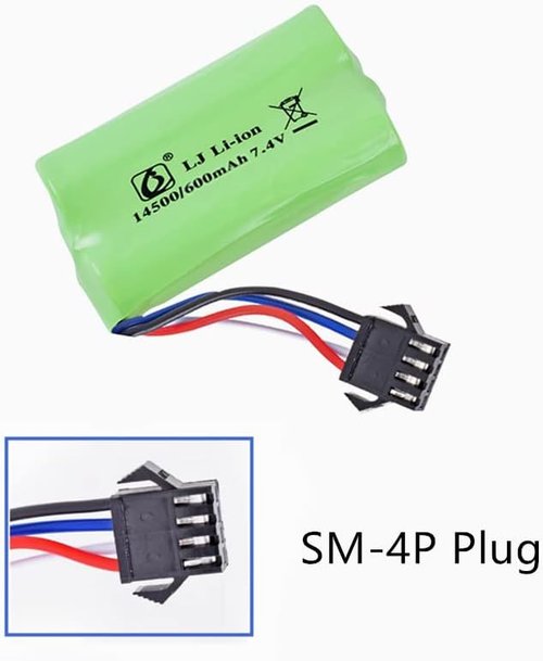 CBB 7.4V 600mAh Li-Ion Rechargeable Battery - Includes SM-4P Plug & Charger Cable for Airsoft Guns