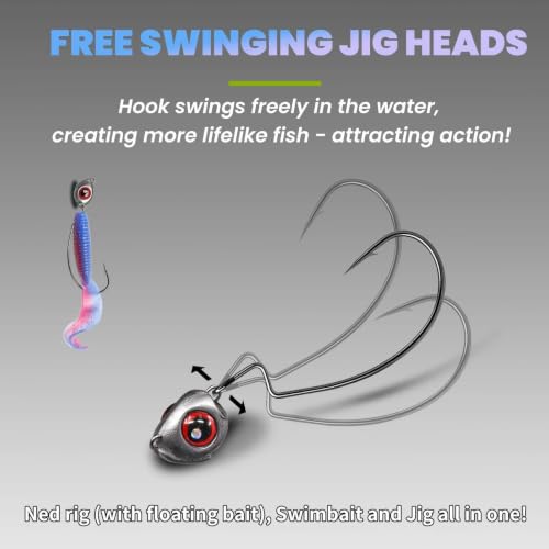 Natufish Swimbait Jig Heads 30Pcs 3/16oz Free-Swinging Hook for Bass Fishing