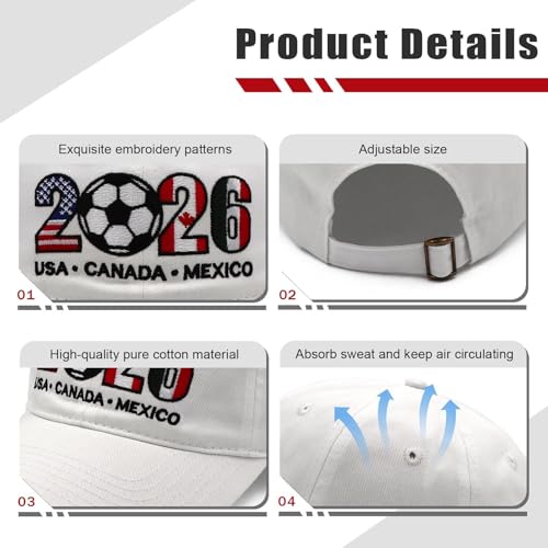 Soccer Hat - White Embroidered Baseball Cap for Fans