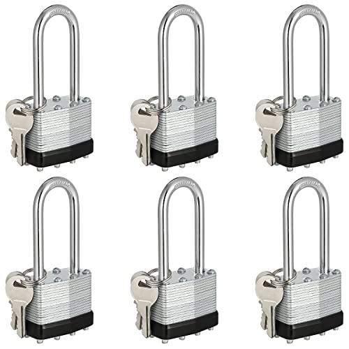 Keyed Alike Padlocks, Laminated Heavy Duty Padlocks Keyed Alike Set of 6, Key Lock with 1-9/16"(40mm) Wide Body 2-inch Long Shackle for Storage Unit, Sheds, Garages and Fence