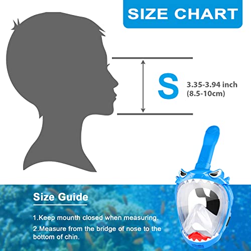 Kids Full Face Snorkel Mask - 180° Panoramic View, Blue