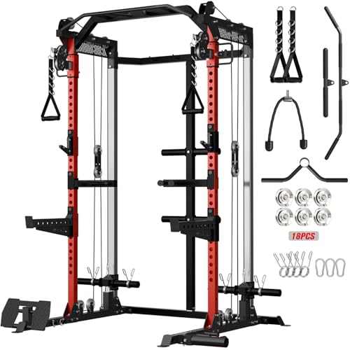 HR06 Power Cage with Aluminum Pulleys - Red, 2000LB Multi-Function Home Gym