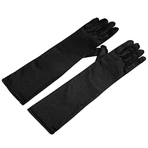 Long Satin Opera Gloves - Elegant Black Evening & Formal Costume Gloves