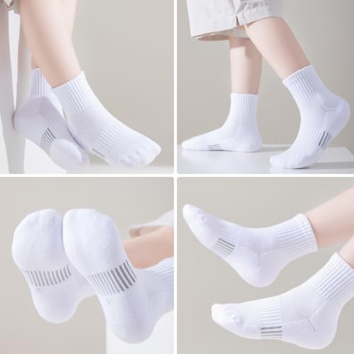 Kids Cotton Cushioned Ankle Athletic Socks 12 Pairs, White, 7-10 Years