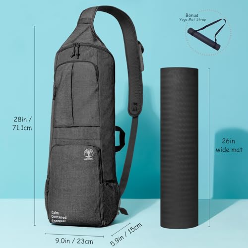 Yoga Mat Bag Carrier with Pockets & Water Bottle Holders - Black