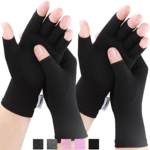 Happymart Medium Black Arthritis Compression Gloves for Hand & Wrist Support, Open Finger Design