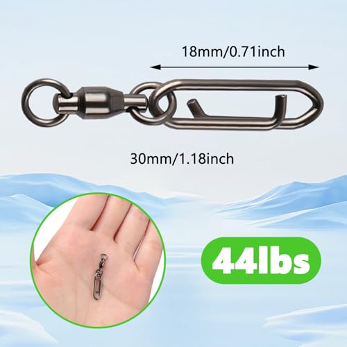 25 Pcs Fishing Speed Clips with Ball Bearing Swivels - 44lb