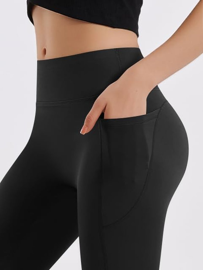 OQQ Yoga Pants Women High Waist Butt Lifting Casual Soft Leg Flared Bottoms with Pockets Black