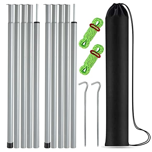 Gray Adjustable Tent Poles Set of 2 for Camping Tarps Canopies with Pegs & Reflective Ropes