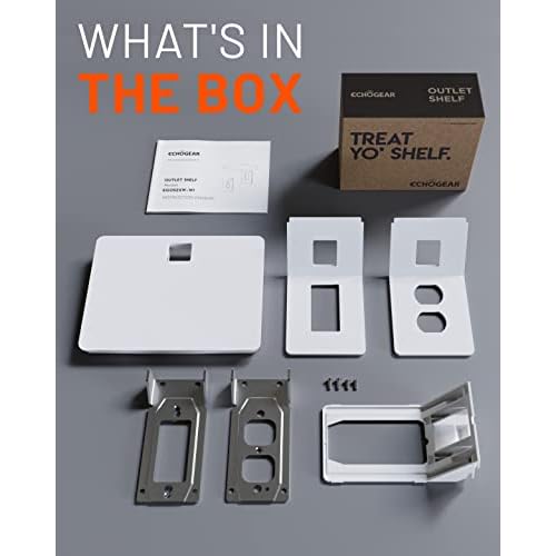 ECHOGEAR Wide Outlet Shelf - Next-Gen Design with Built-in Cord Storage & Room for Bulky Plugs - Works with Both Standard & Decora Outlets - Quick Install with Included Hardware