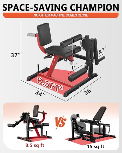 Leg Extension and Curl Machine - Adjustable Lower Body Bench - Red LE02