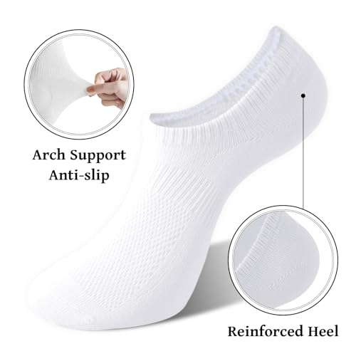No Show Socks for Women - Thin Cotton Non-Slip - 6 Pairs, Black
