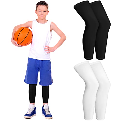 Kids Compression Leg Sleeves - 2 Pairs, Black & White, Medium