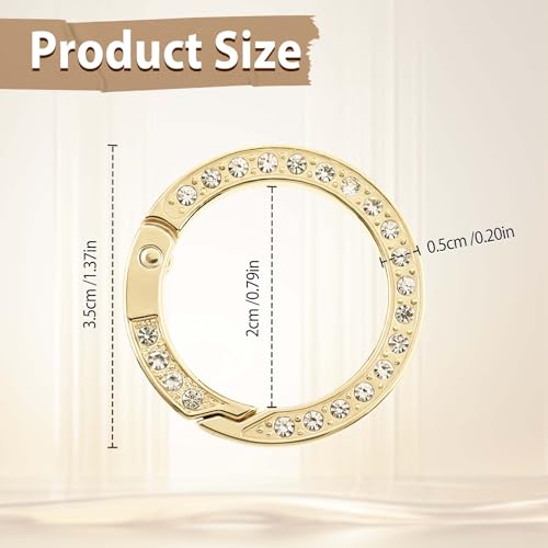 Gold Rhinestone Round Carabiner Clips - 4 Pack, 1.37 Inch