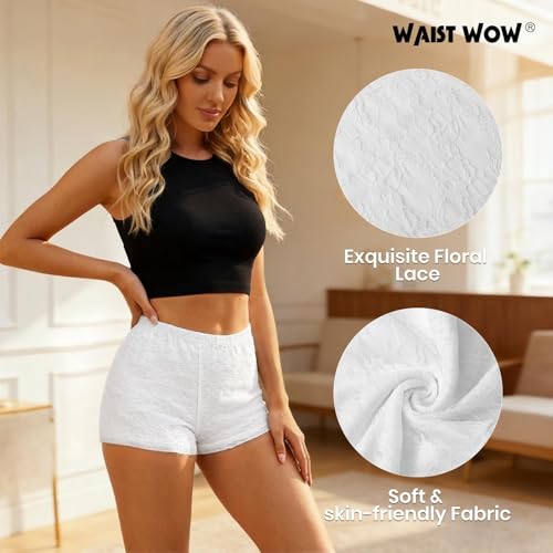 Floral Lace Booty Shorts - Women's Summer Mini Shorts, White Lace Flower, Medium