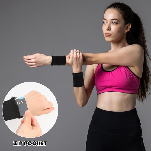 Wrist Sweatbands with Zipper - 4PCS Sports Wrist Wallets