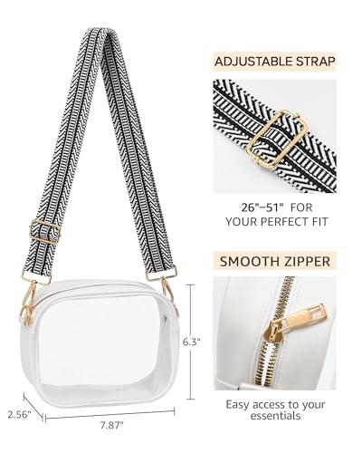 Clear Stadium Purse with Wide Strap - Black & White Strap