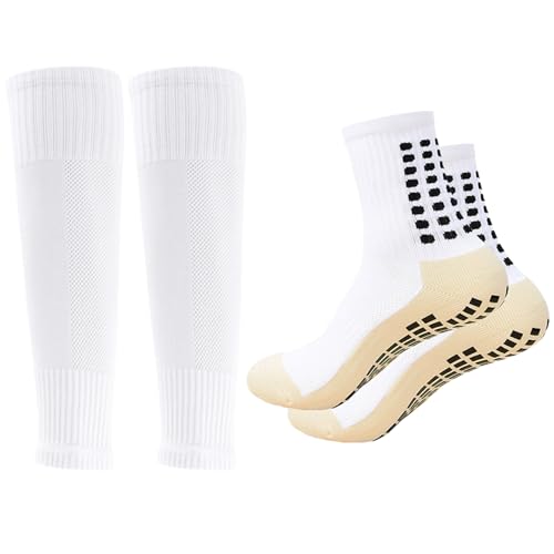 Men's Soccer Anti-Slip Grip Socks - White (Without Straps)