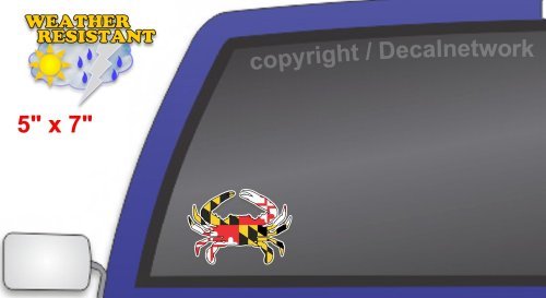 Maryland Flag Blue Crab Decal Sticker - Set of 2, 5" x 7"