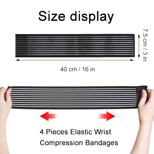 Adjustable Wrist Compression Bandage - Black, 4 Pack