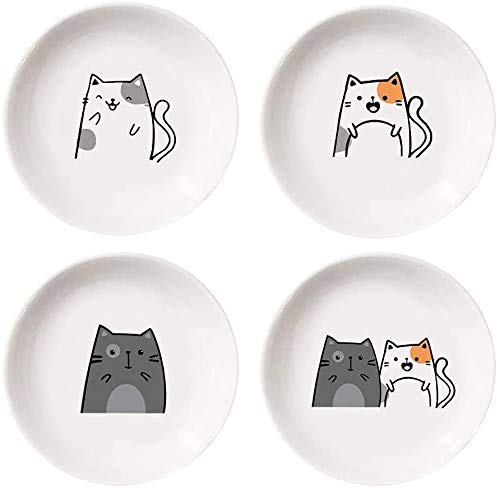 MISS TUTU 4pcs Cat Ceramic Dipping Dishes - Relish & Seasoning Plates (Variation: 4pcs-Cat-A)